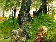 Carl Larsson Suzanne i en skogsbacke Flickan i skogen painting